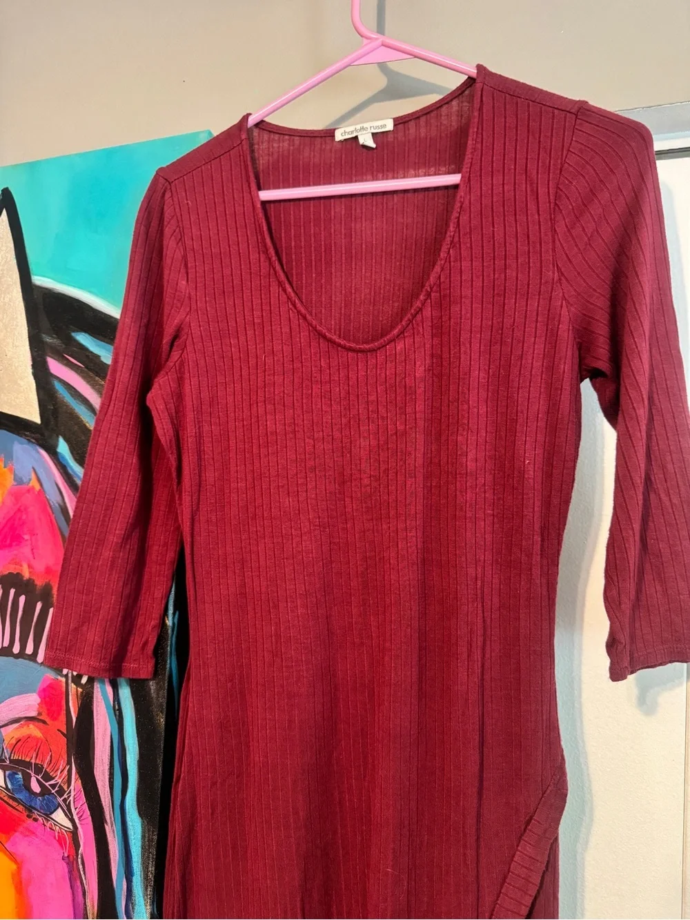 Charlotte Russe Burgundy Ribbed Maxi Dress with Scoop Neck - Picture 6 of 7